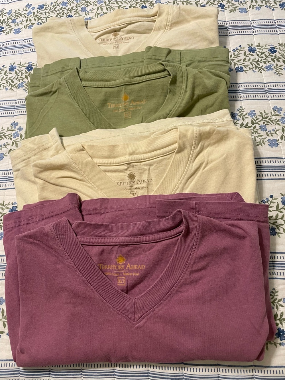 4 Men’s XLT Territory Ahead V-Neck Tee Bundle in Plum, Olive, and Cream